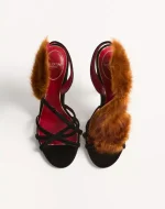 Valentino Fetishique Velvet Sandal With Fur Leaf 105 Mm - Image 5